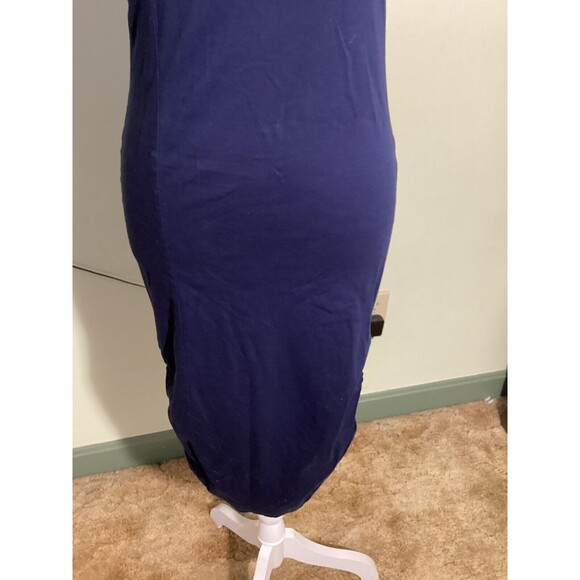 A Oei Studio Women's Navy Blue Draped Neck Bodycon Ruched Side Midi Dress Size 4 - Picture 3 of 12